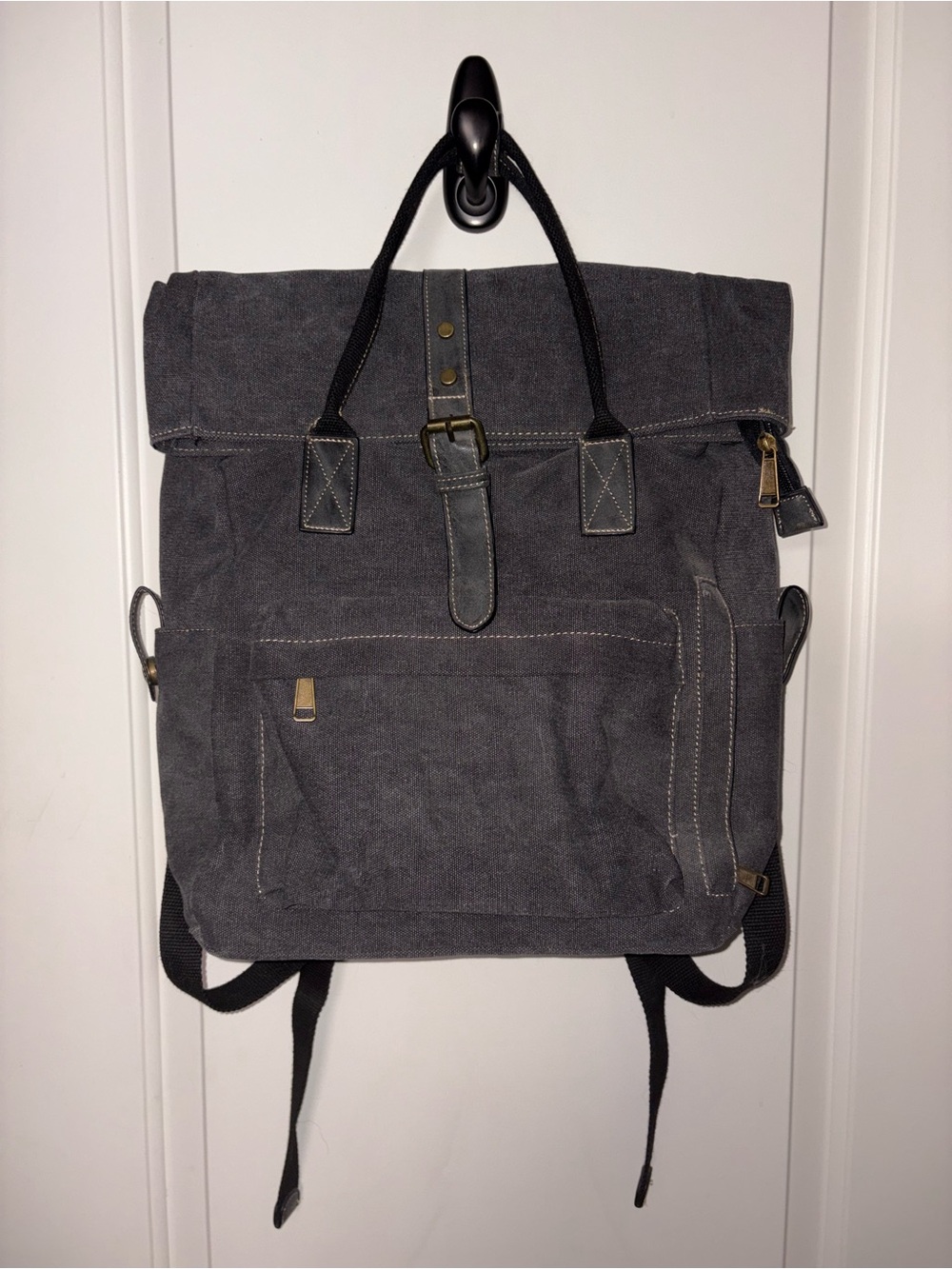 Cargoit Roll-Top Canvas Backpack in Charcoal Gray